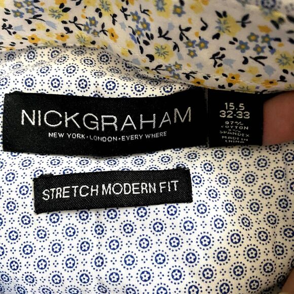 Nick Graham Stretch Modern Fit Dress Shirt Floral Contrast Cuff Size 15.5 Neck - Picture 4 of 4